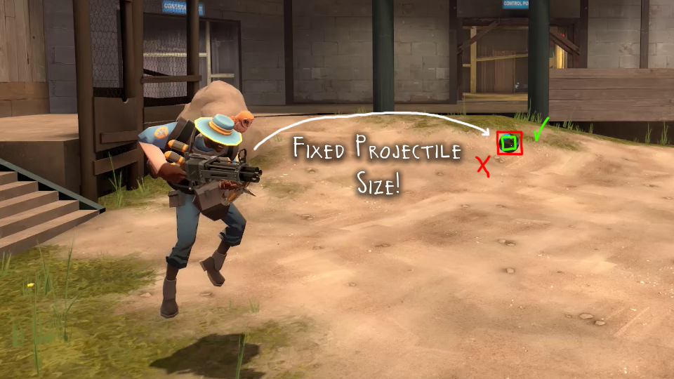 Screenshot of fixed projectile hitbox size